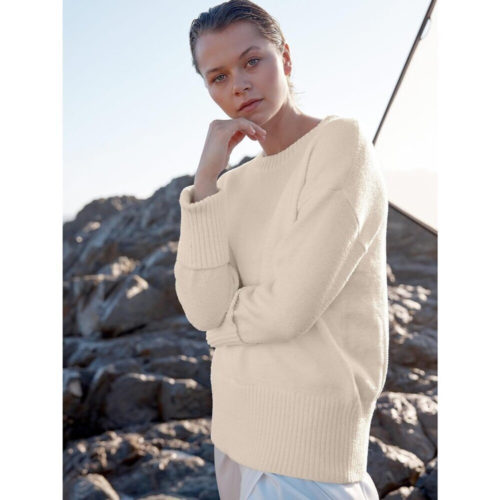 Women's Almond - Parchment Oversized  Long Sleeve Casual  Fuzzy Knit Sweaters - Picture 9 of 9